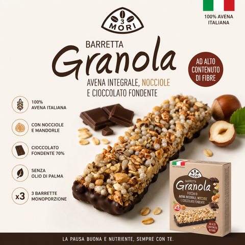 Barretta Granola Avena Integrale, Nocciole e Cioccolato Fondente – (3 x 30 g)