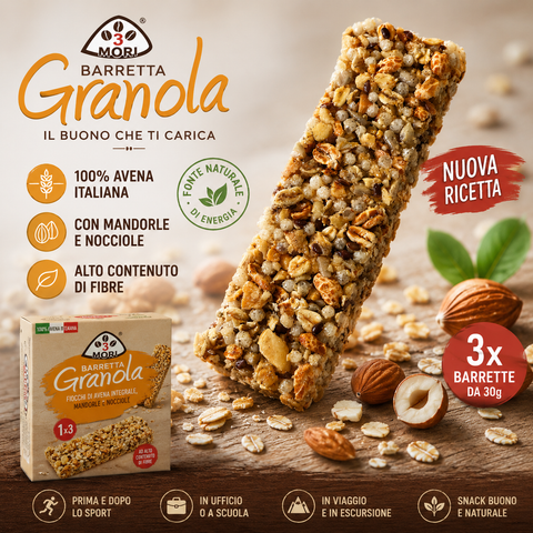 Barretta Granola Tre Mori – Fiocchi di Avena Integrale, Mandorle e Nocciole (3 x 30 g)